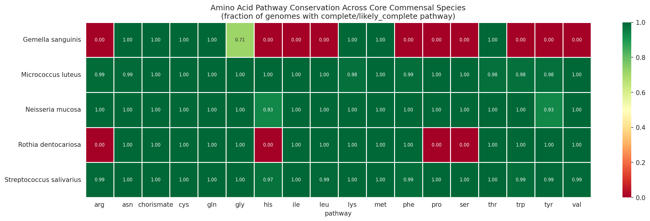 Amino acid pathway conservation heatmap